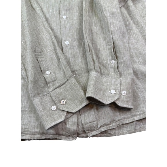 Luigi Fusaro Shirt Mens Large Green 100% Linen Long Sleeve Button Up Puro Lino - Picture 5 of 6